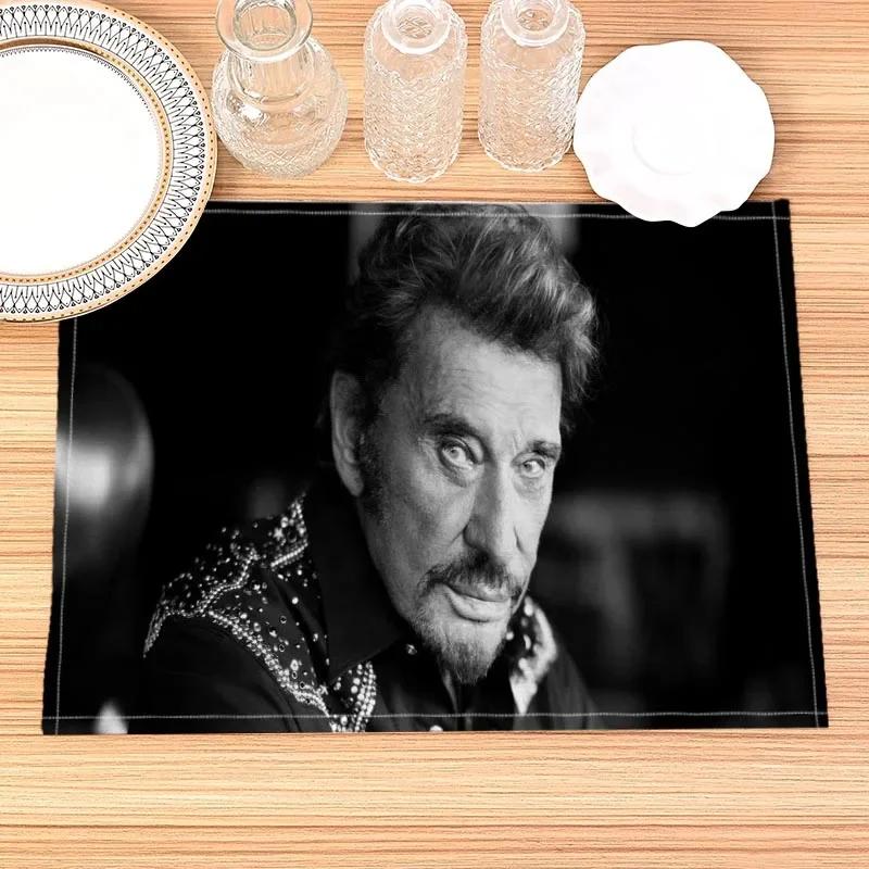 

4Pcs Johnny Hallyday Placemat Cotton Linen Fabric Table Mats Family Dinner Tableware Kitchen Tablemat 30X45cm 4Pcs-30X45cm(12X18in