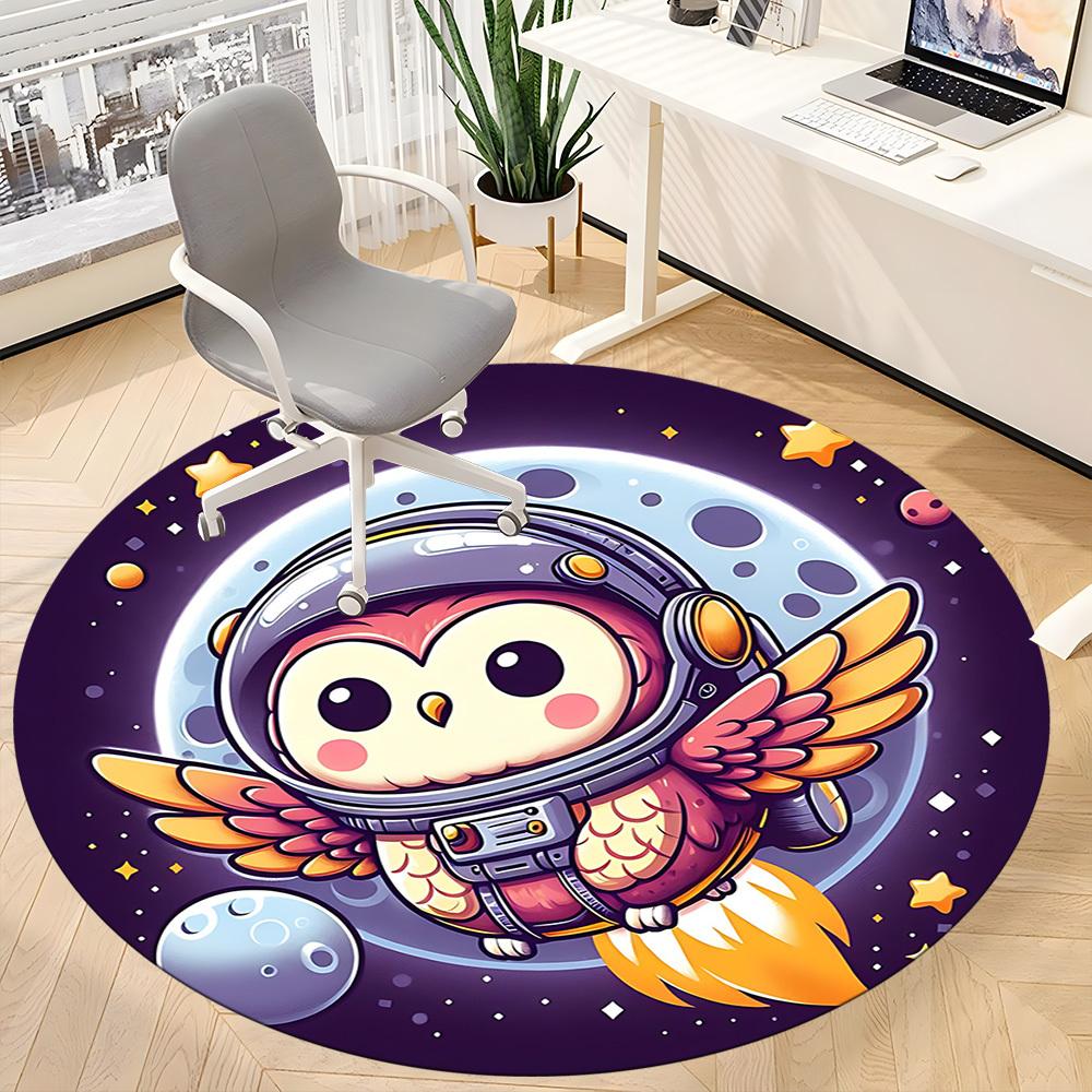 1 szt. Sowa Astronauta Okrągły Dywanik Biurowy, Pod Krzesła Biurowe Sypialnia Salon Dekoracja Domu, Dekoracja Pokoju
