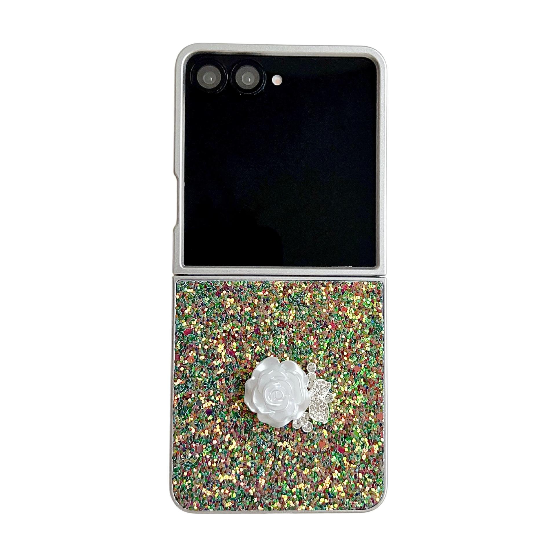 Phantomschimmer Pink Weiß Rose Handyhülle für Samsung Z FLIP7 Samsung 5. Generation faltbare Schutzhülle Luxus Anti-Drop Samsung z flip3