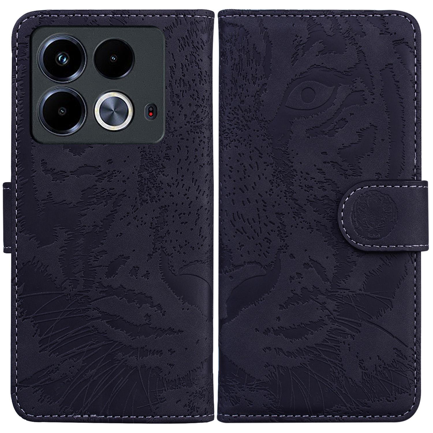 

For Infinix Note 40 Case Tiger Imprint Stand Leather Phone Cover Black