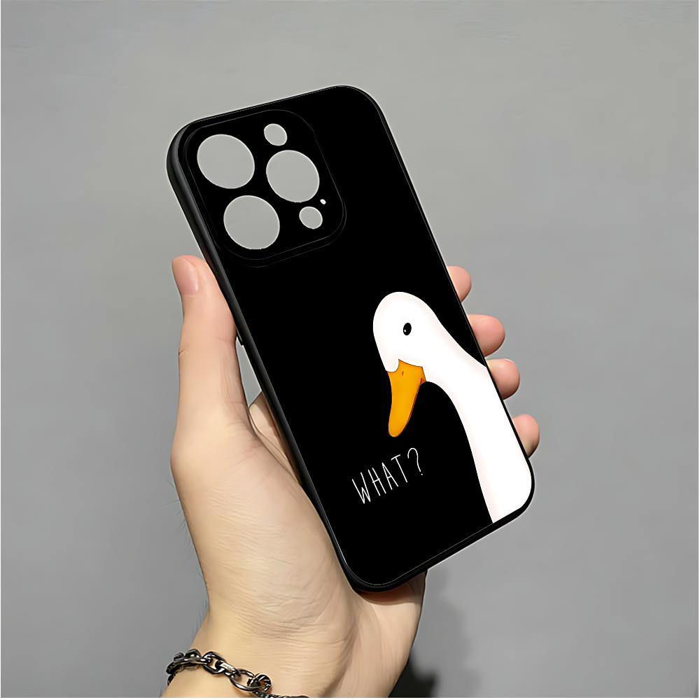 Cute Cartoon Goose Phone Case For IPhone 16,15,14,13,12,11,XS,XR,X,8,7,Pro,Max,Plus,mini Silicone Black Cover