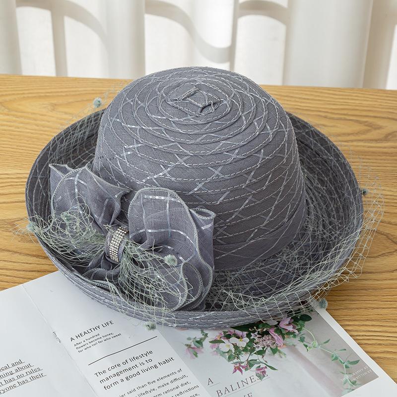 Curled Mesh Top Hat Summer Women's Fashion Hat Flower Veil Shade Basin Hat Sunscreen Sun Hat Large Brim