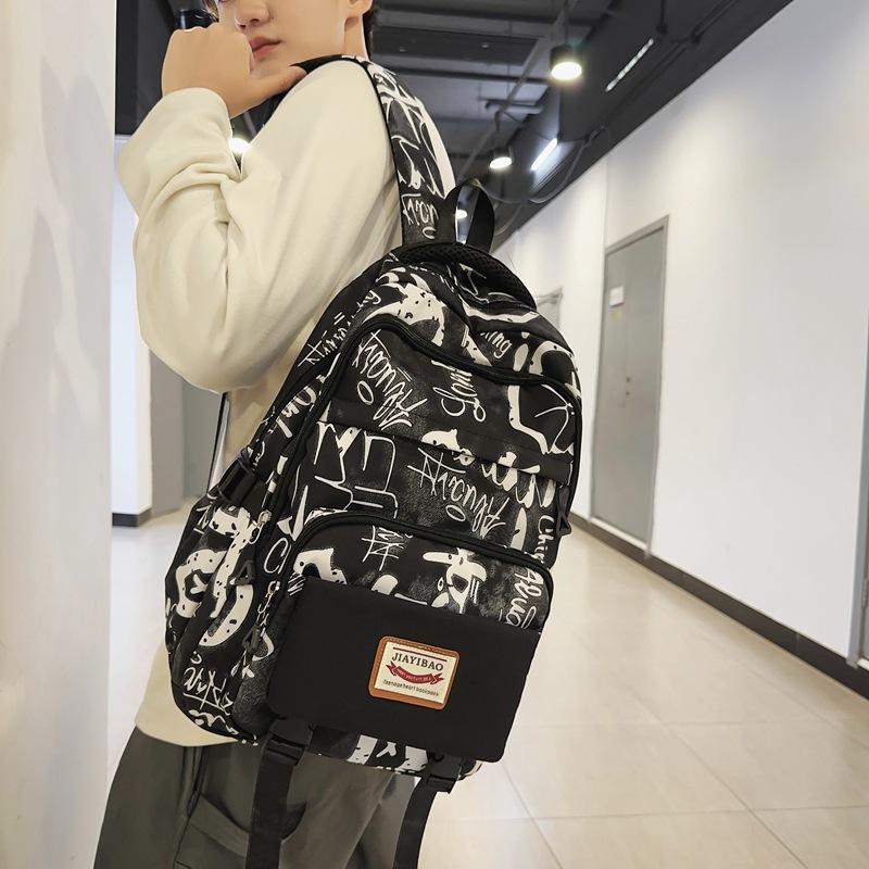 Trendy Brand Backpack Ins Trendy Cool Large Capacity Graffiti Backpack Men's Casual Backpack Junior High School Student Durable Backpack