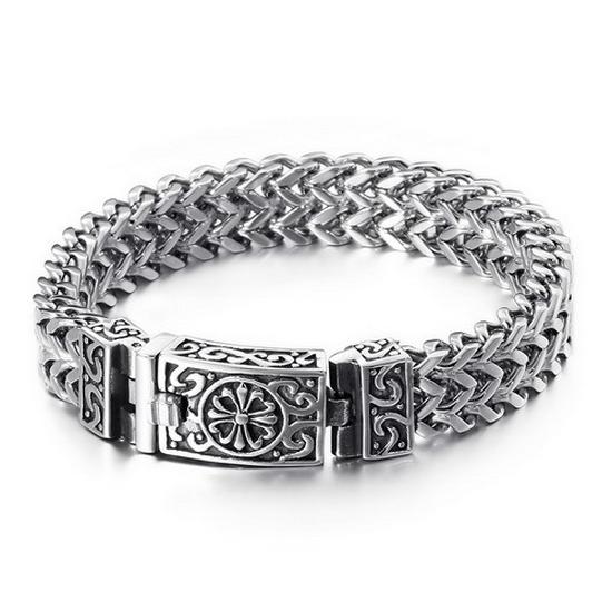 Men's Retro Punk Bracelet: Square Fish Scale Titanium Steel with Skull Pattern