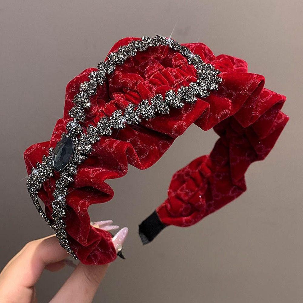 Wide Edged Crystal Bow Headband Solid Color Wide Edged Headband Fashion Bow Hair Hoop  Women Girls