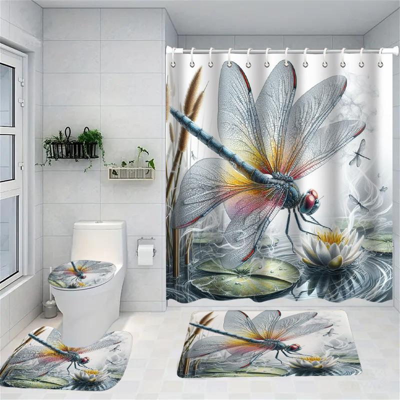 Animal Floral Shower Curtain Simple Bath Sets Waterproof Non-Slip Bathroom Rug Toilet U With 12 Hooks Home Deco Free Ship Eye