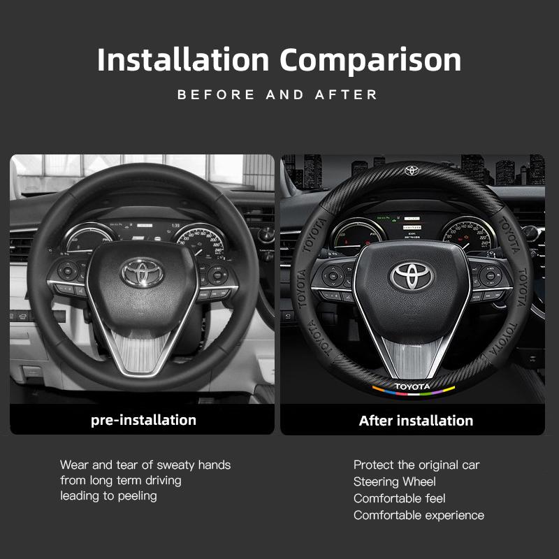 Car Carbon Fibre Steering Wheel Cover Anti Slip Steer Handle Caps For Toyota RAV4 Corolla Camry Frontier Supra C-HR Hilux Valve
