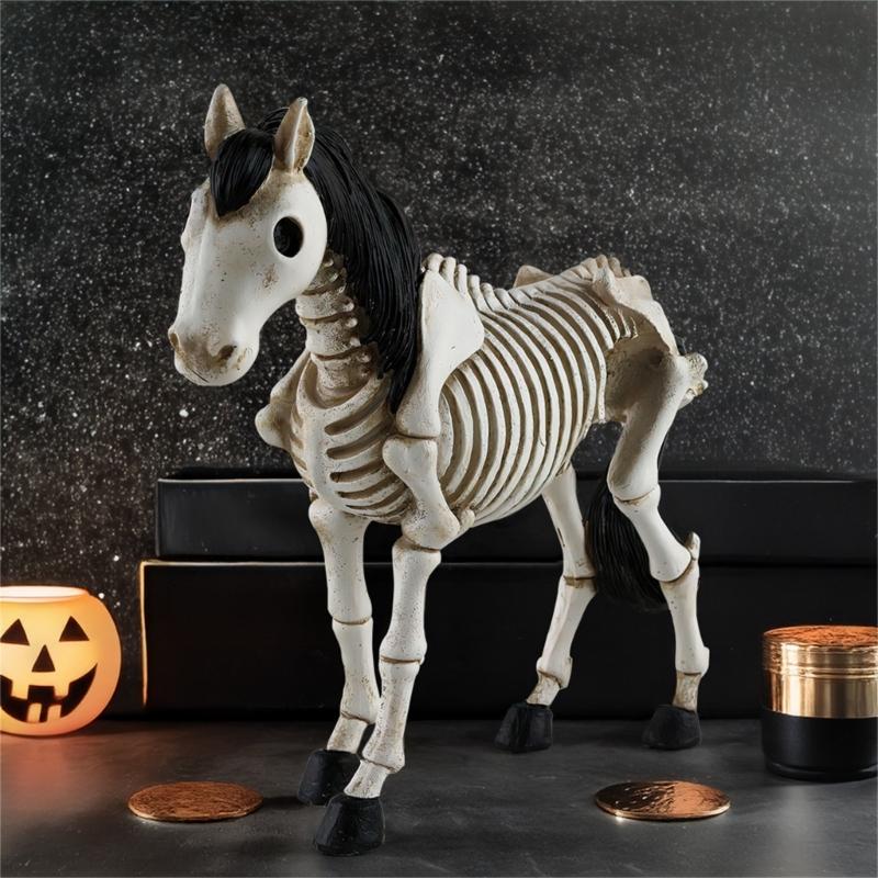 Hauntingly Detailed Resin Skull Horse, Skeleton Horse Centerpieces Skeleton Statue for Halloween Themed Decoration