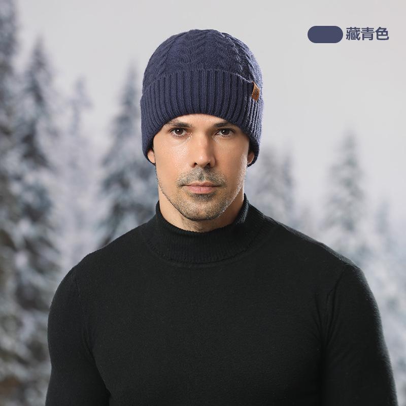 Winter men's knitted hat, fleece, cold-proof wool, warm outdoor hat, scarf and gloves three-piece set