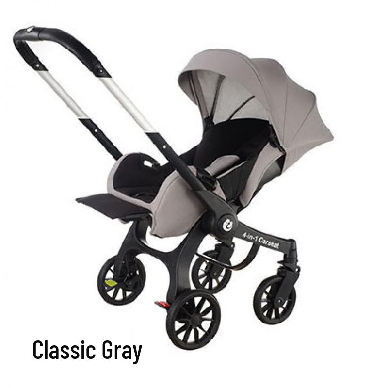 Многофункциональная детская коляска 4-в-1: Кресло-качалка, Автокресло и Двусторонний рюкзак-переноска серый