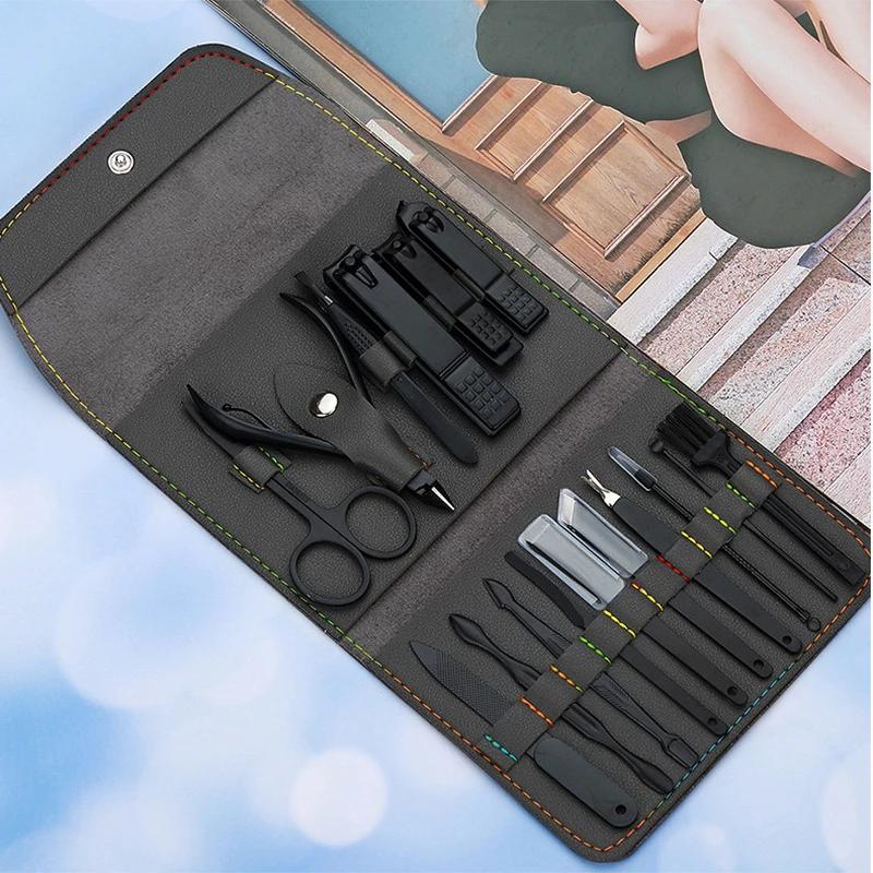 16pcs Stainless Steel Nail Set Decoration Foot Set Nail Scissors Stainless Steel Professional Nail Clippers Tool Belt Travel Kit