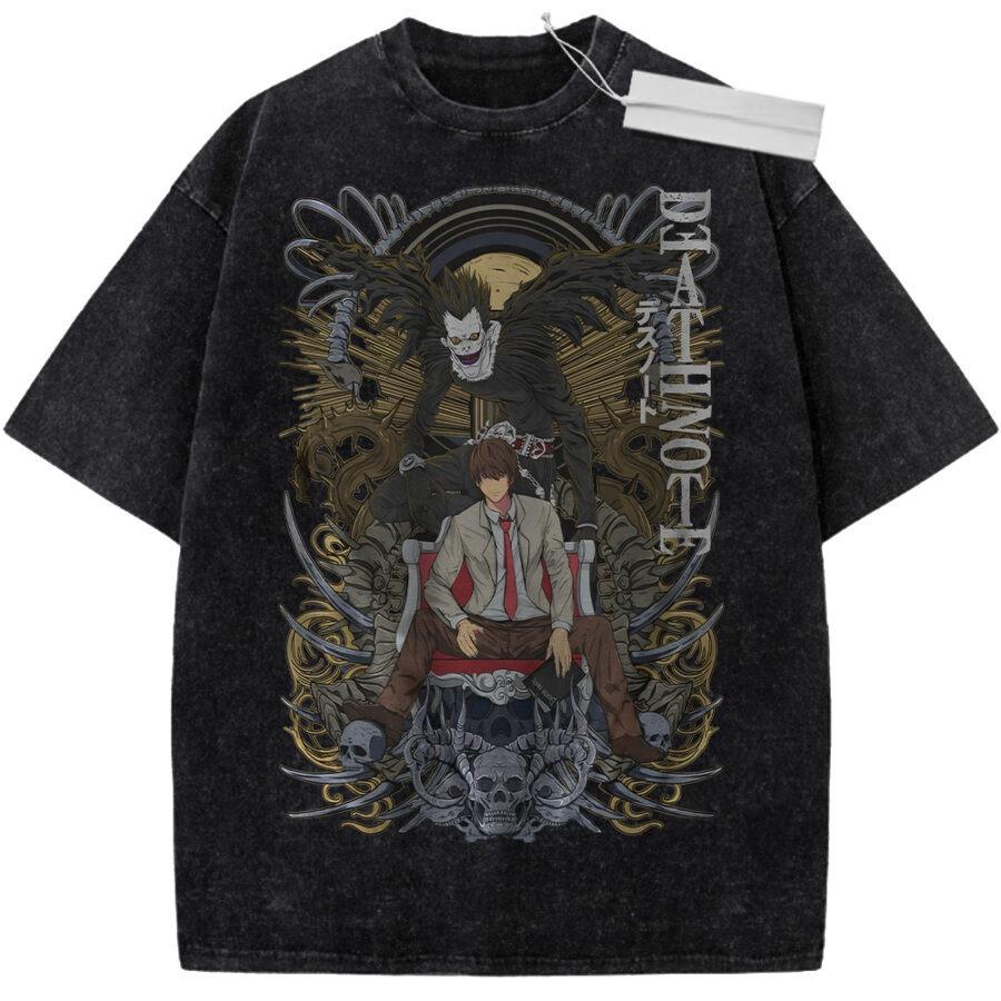 Death Note Vintage Loose Washed Tshirt personality Clothes Suitable for all seasons Retro Fashion Streetwear Trendy Couples tee