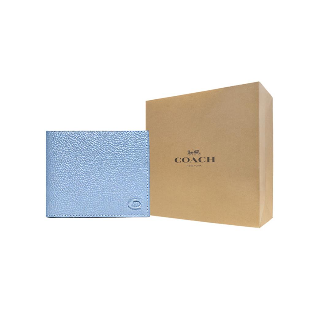 New COACH Billfold Wallet Pebbled Leather Wallet Women's Blue CC136-POL