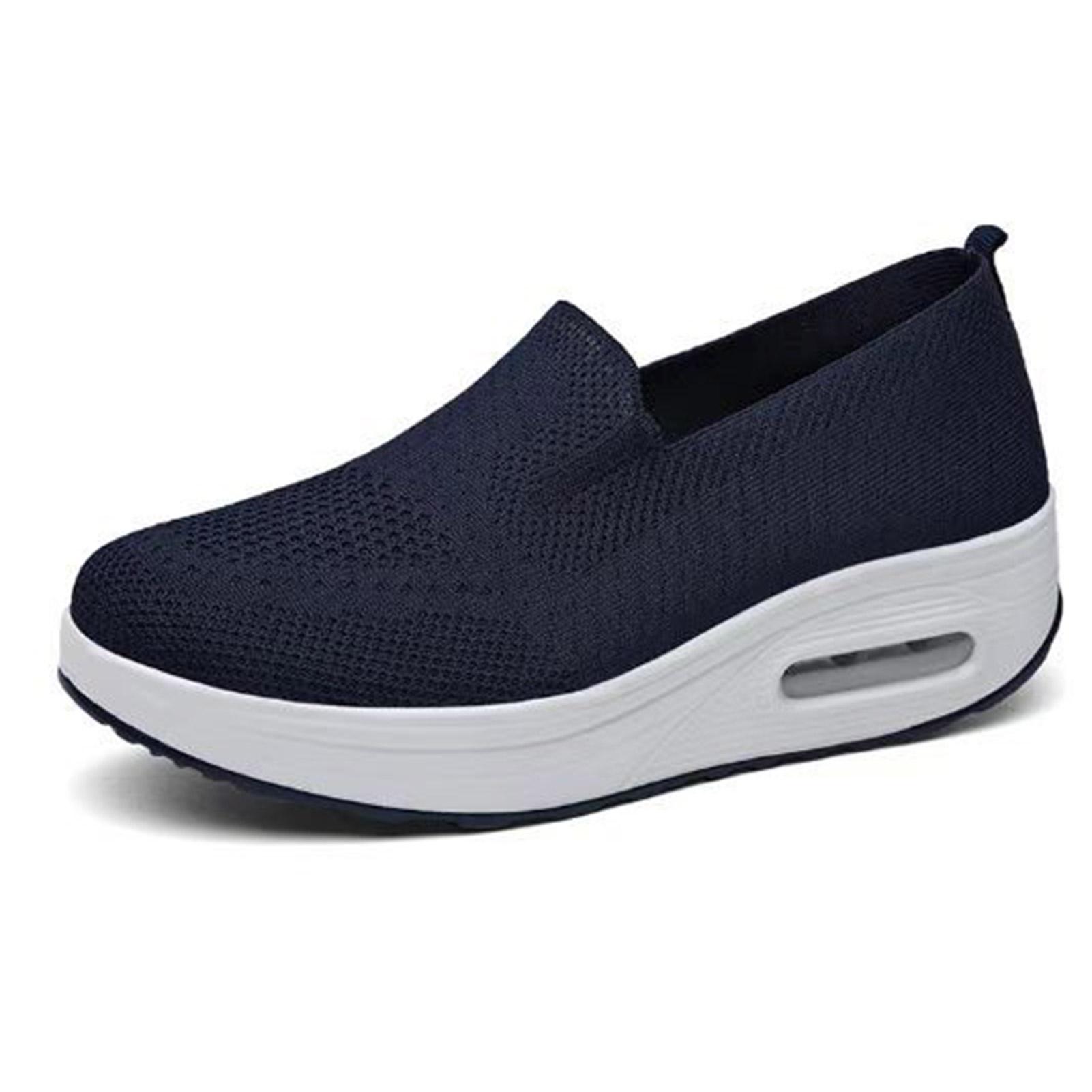 

Женские повседневные кроссовки Slip on, дышащие, с сетчатым верхом, для бега, ходьбы, езды на велосипеде, вождения 36 темно-синий