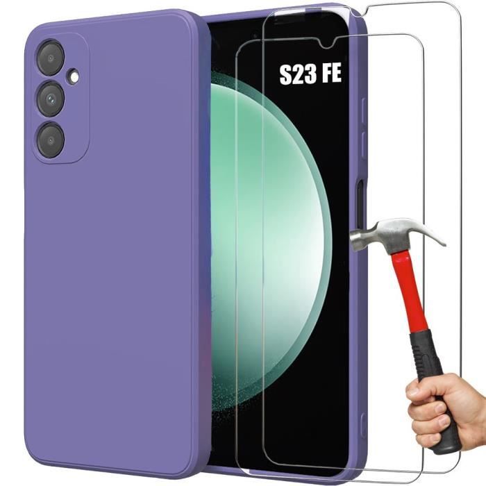 Coque et Verres Trempés - BOOLING - pour Samsung Galaxy S23 FE - Silicone Liquide - Violet Foncé - Antidérapante