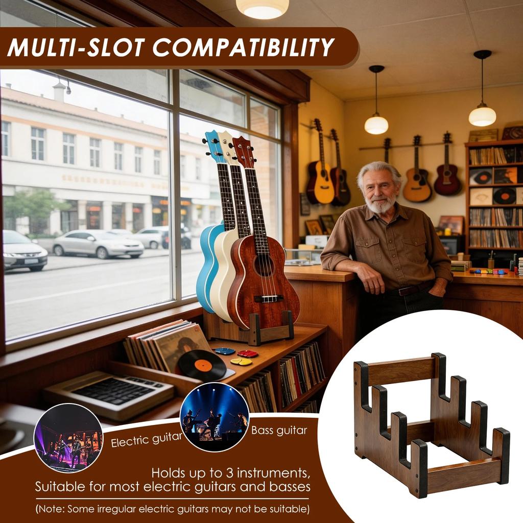 Multi Guitar Storage Rack Wooden Guitar Display Stand 3 Tier Floor Standing Bass Storage Rack Vintage Electric Guitar Organizer