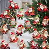 24 Pcs Christmas Tree Pendant Wooden Cartoon Hanging Ornaments Santa Snowman Dwarf Ornaments for Christmas Tree Home Party