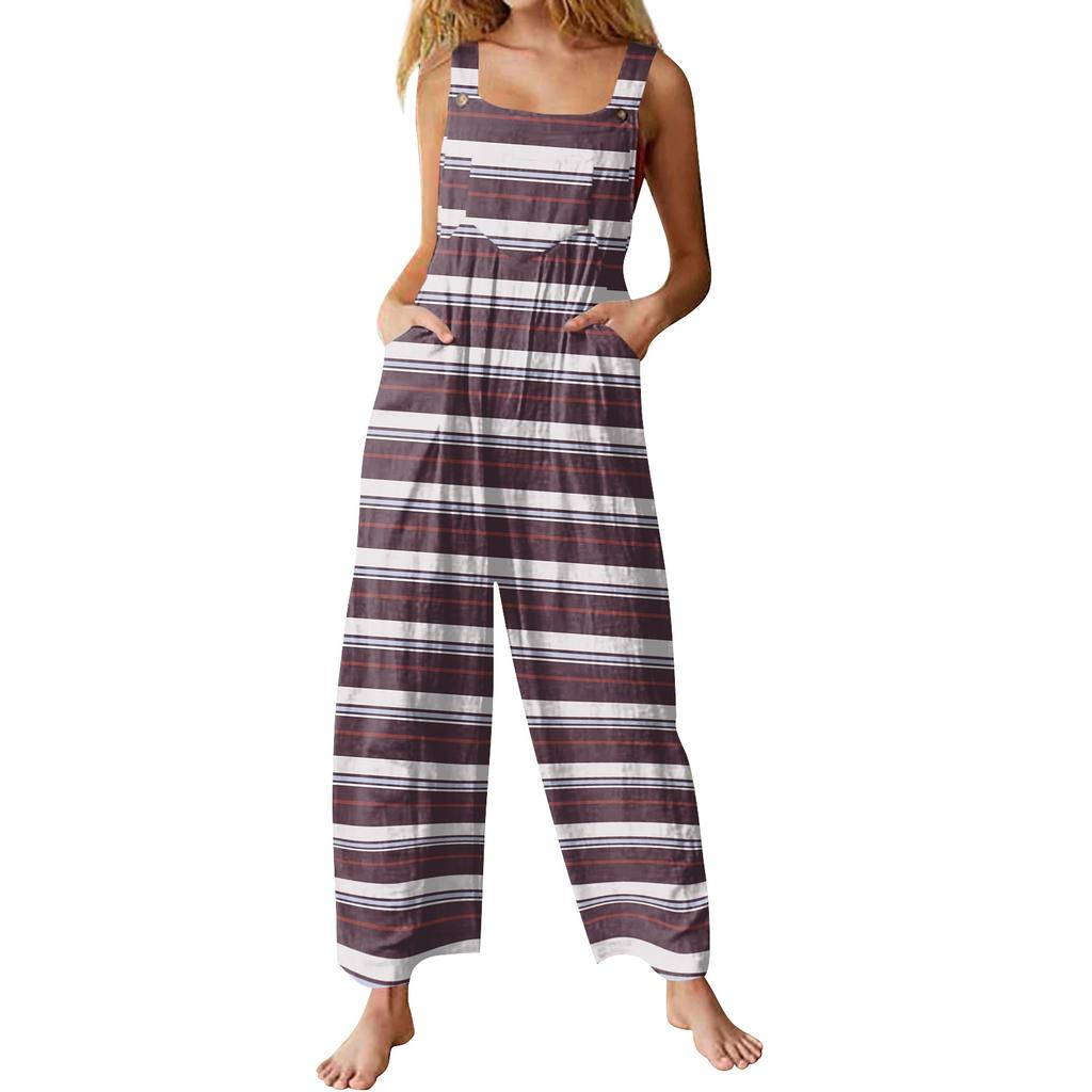 Women's Casual Sleeveless Halloween Print Cotton Jumpsuit for Holiday Party