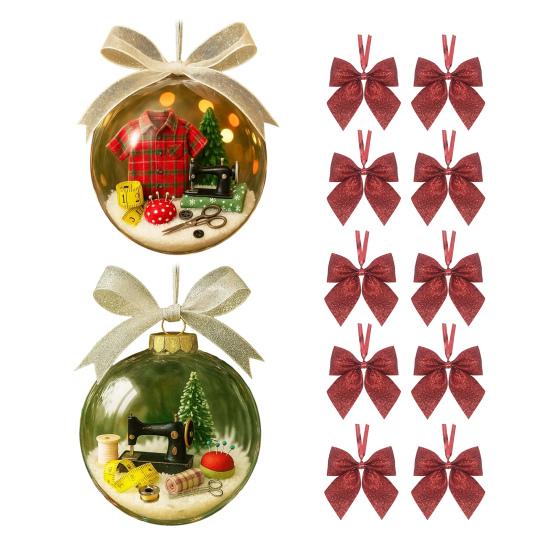 Christmas Ball Decoration Sewing Snowball Ornament Retro Sewing Machine Ribbon Transparent Ball Christmas Hanging Decor