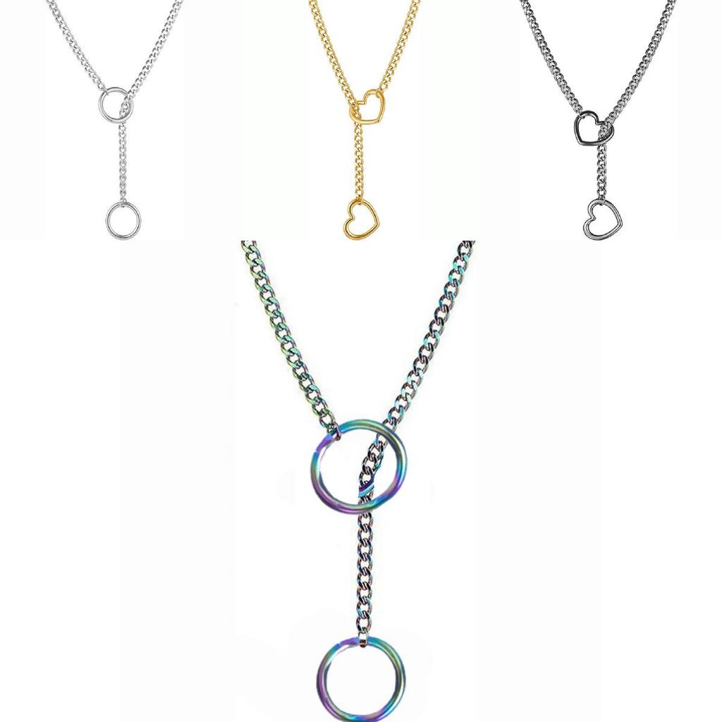 Gothic Punk Style Stainless Steel Heart And Circular Pendant Chain With Electroplating For Fashion