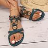 Bohemian Flat Bottomed Women's Sandals, Round Headed Beaded Flower Beach Shoes Summer Fashionable Breathable Casual Women's Sandals