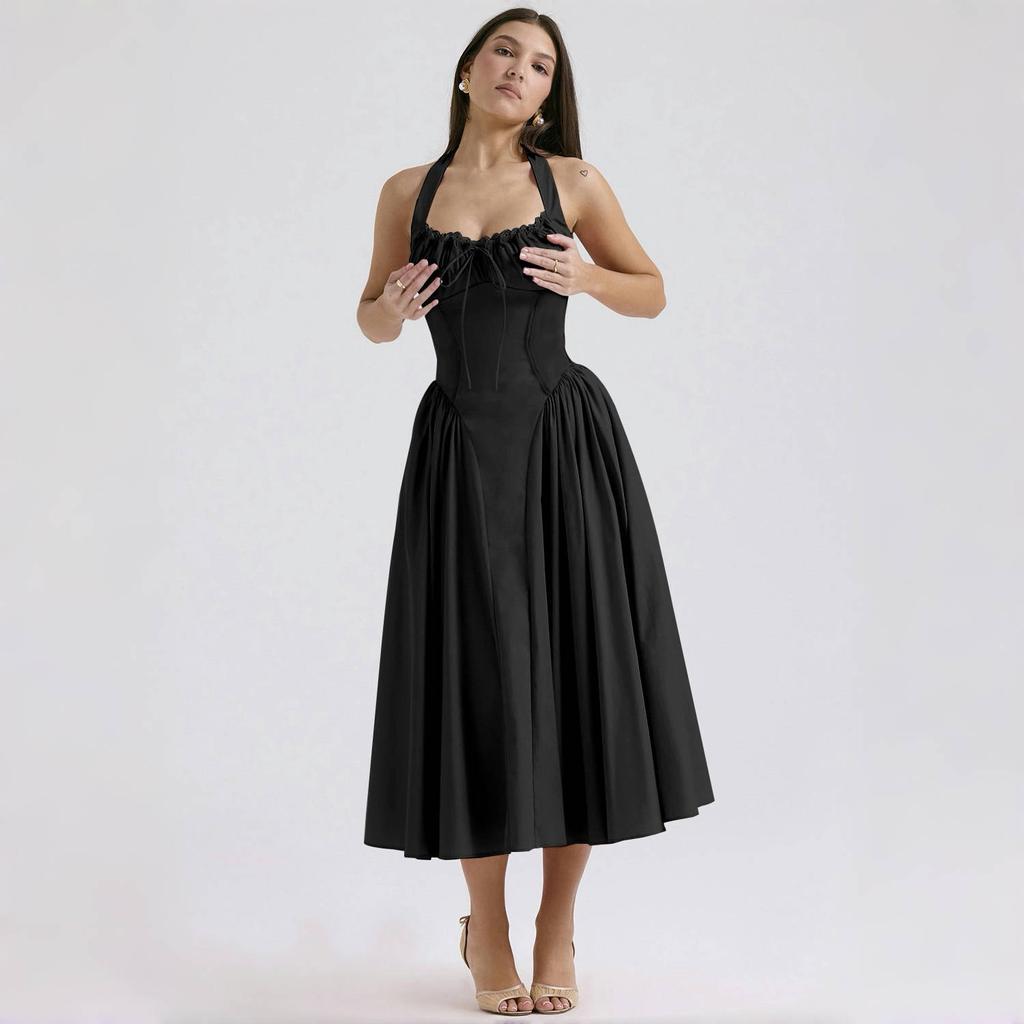 LYRIA Elegant A Line Midi Dress New Arrivals Halter Sexy Holiday Party Dresses Summer Women's Clothing Wholesale