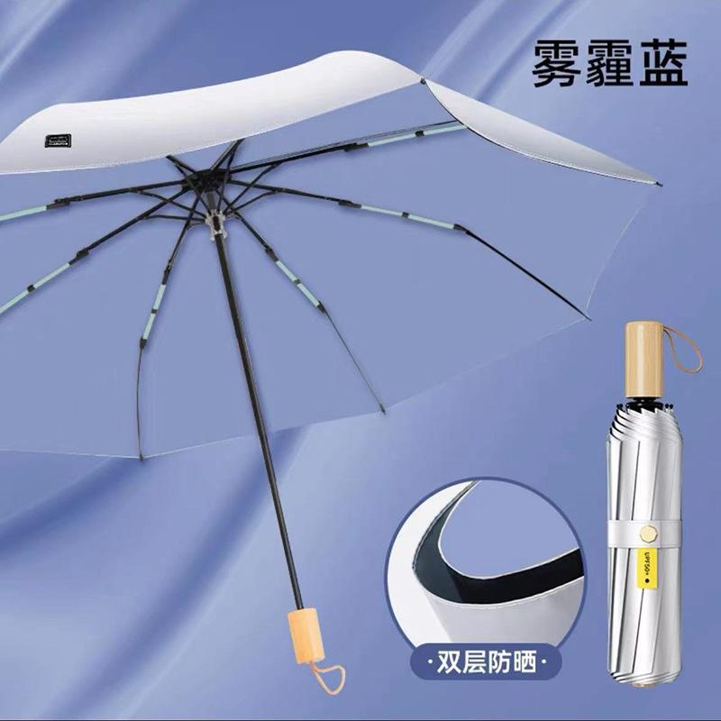 Umbrella Large Thickened Weather and Rain Sunscreen UV Protection Folded Titanium Silver Parasol Double Layer Umbrella Wholesale