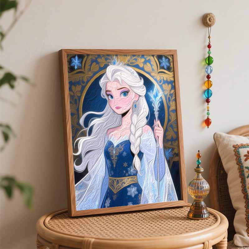 Disney digital oil painting art kit ice queen snowflake blue dress handmade diy home decorations