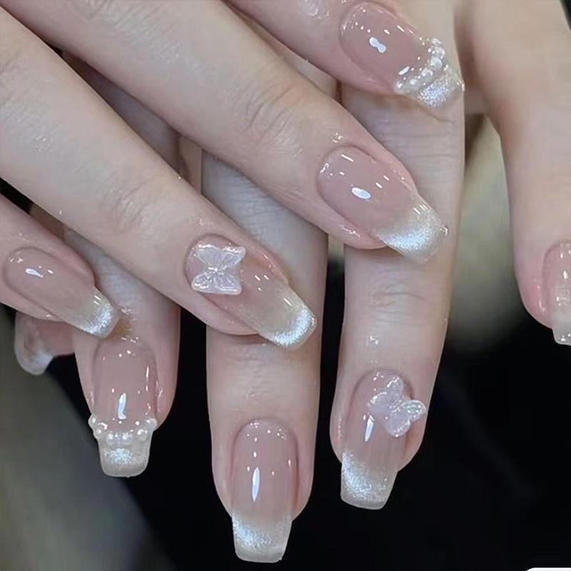

Xiaohongshu Hot-Selling Wearable Nails: Zhuang Zhou Dream Butterfly, Cat Eye French, Super Flash Manicure Nail Pieces, Ins Style Glue Type