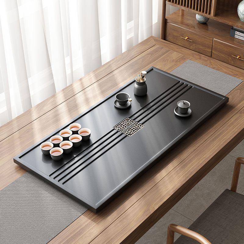 Black Gold Stone Tea Tray: Sleek Desktop Style with Built-in Drainage