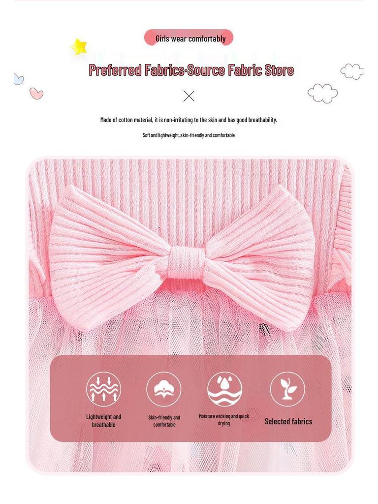 2025 Sweet Toddler Girls' A-Line Bowknot Mesh Dress - Sleeveless Cotton