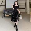 European and American style chiffon large size fat MM high waist waist black floral waist floral split bubble sleeve dress women
