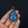 Neon Blue Apatite Gemstone Pendant 999 Copper Wire Wrapped Jewelry, Handmade Antique Pendant Jewelry, Gift For Mother