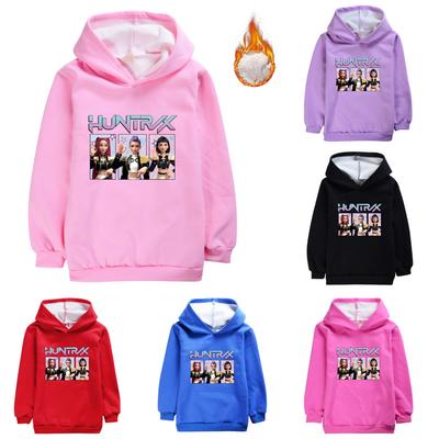 5233 Kids Girls Kpop Rumi Zoey Mira 67 Six Seven Print Casual Long Sleeves Velvet Warm Winter Hoodie