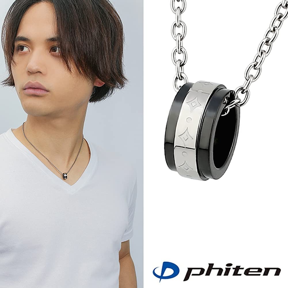 [Fe-fe] fe-fe x phiten Special Edition Phiten Ring, Diamond Pattern, Titanium Black, Men's Sports Necklace, Suitable for Allergy-Friendly Men