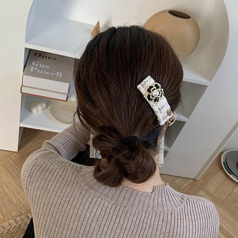 Women White Camellia Barrettes Hairpins  Set  Newest Elegant Cashmere Woolen Knitted Camellia Hair Clips Hairgrips