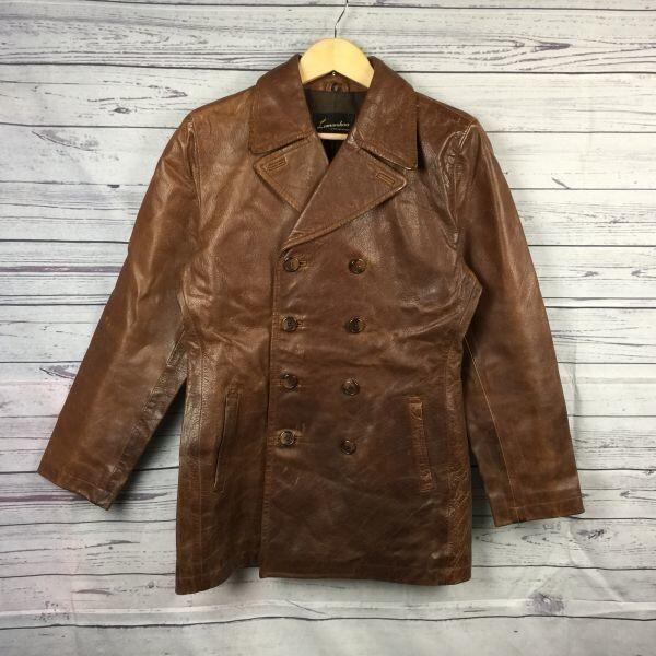 

Lamandora Genuine Leather Jacket Pea Coat [Women’s F / Brown] Double Button