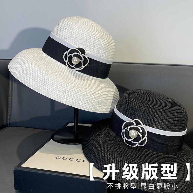 French Celebrity Vintage Elegant Pearl Straw Fisherman Hat Children Summer Travel Versatile Sunscreen Visor Straw Hat