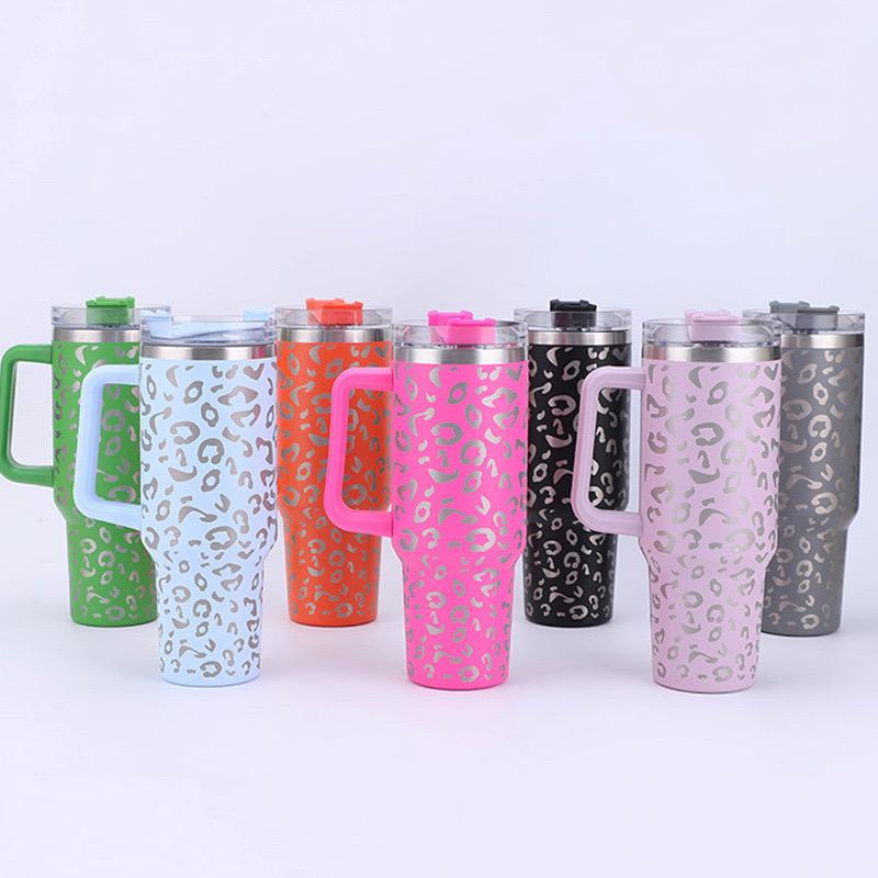 1Pc 1200ML 304Stainless Steel Print Cup with Straw Portable Car Cup Large Capacity Water Cup Car Water Bottle