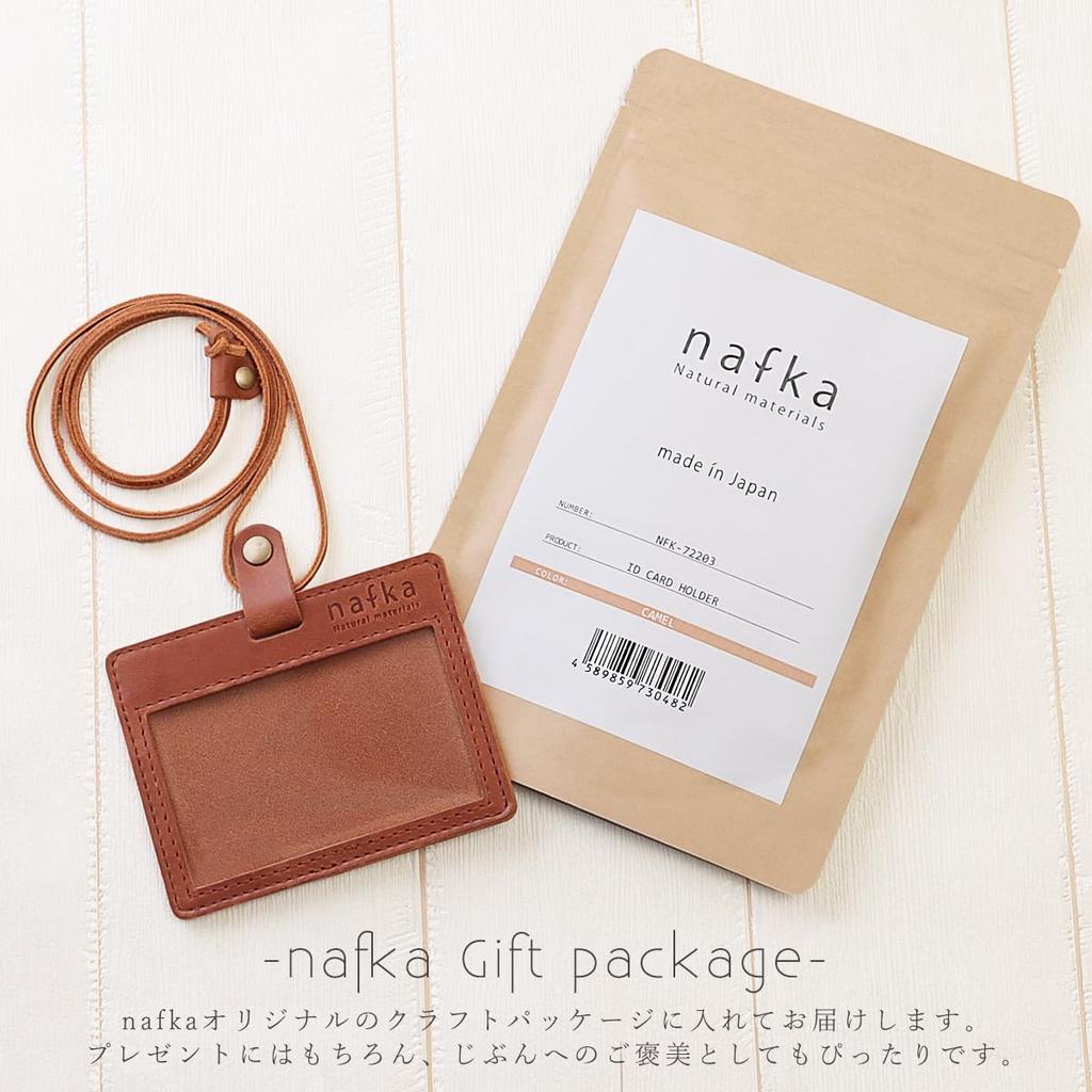 Nafka Women's Mostro Leather ID Card Holder, Pass Case, Neck Strap, Made In Japan [NFK-72203] (Camel)
