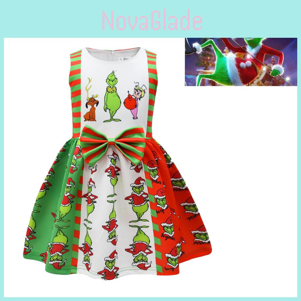Grinch Halloween Sleeveless Dress For Kids Soft And Comfortable Polyester Material
