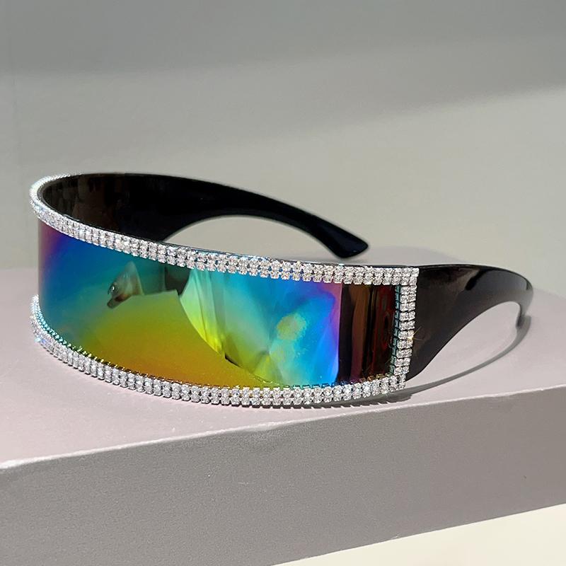 Myopia Sunglasses Women's With Rhinestones Chic Mirror Outside Shades Trendy Futuristic Anti-Uv Sun Glasses Kammpt Narrow Wrapped C-Ircular Sun Glasses Cm