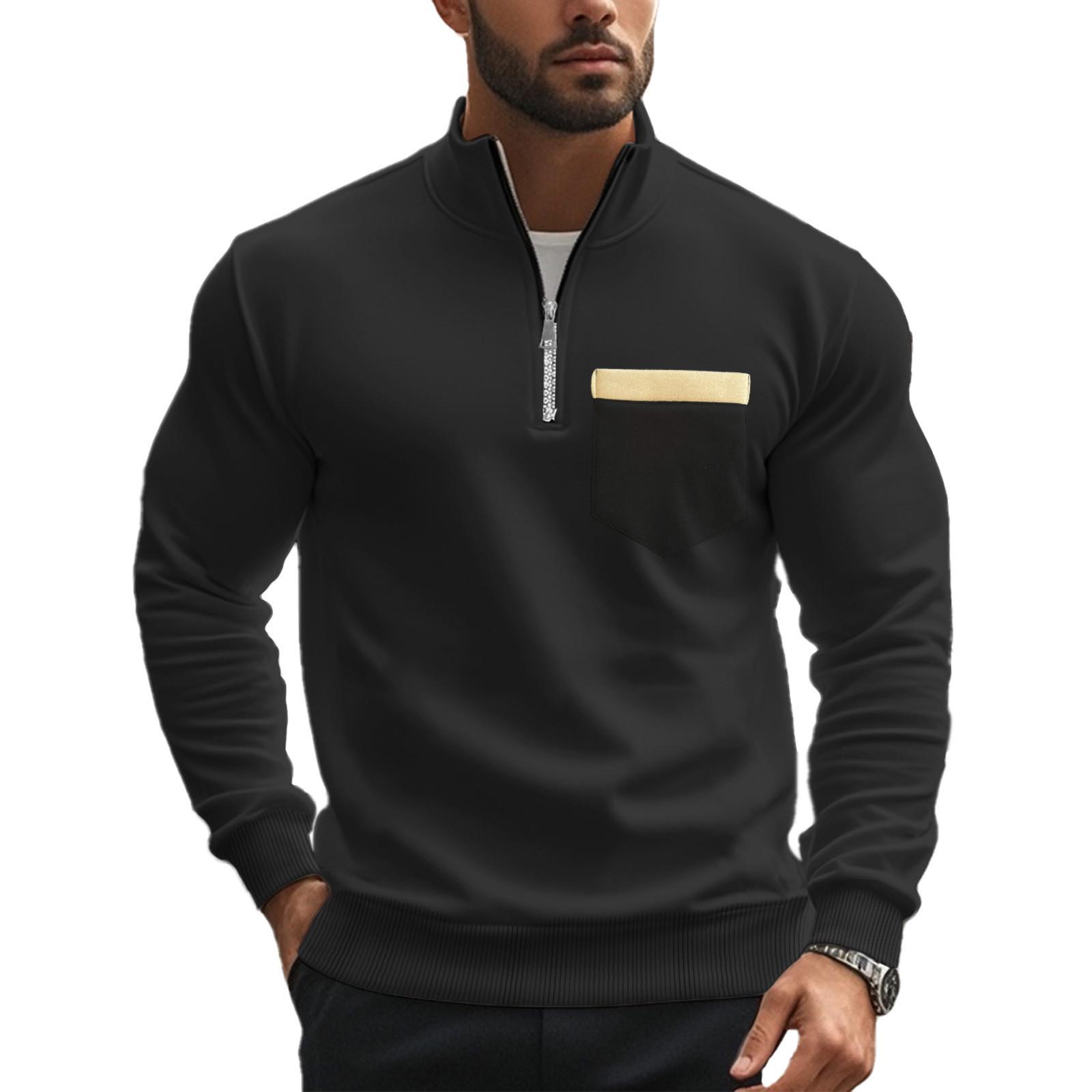 

Mens Pullover Sweatshirt Stand Collar Fleece Lined Casual Winter Fall Sweatshirts With Pocket L чёрный