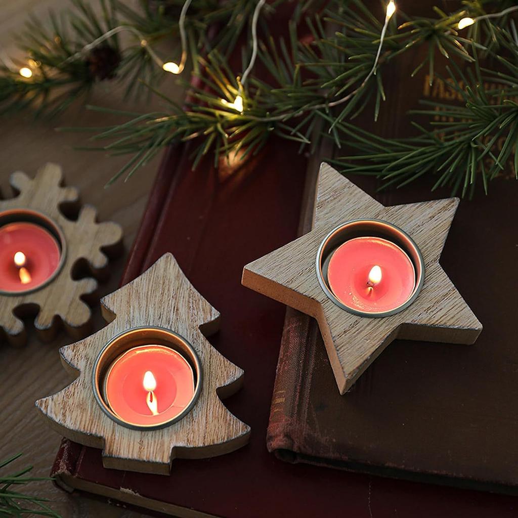 Wooden Xmas Snowflake Candlestick New Year Star Tree Shaped Candle Holder Noel Natal Christmas Decoration for Home Table Desktop