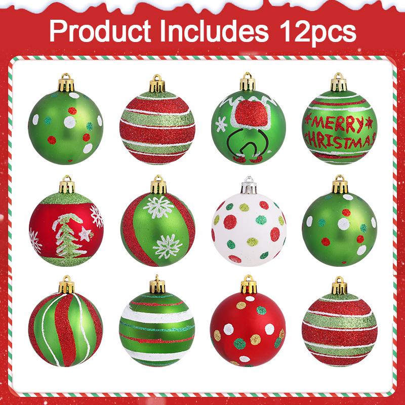 12Pcs 6cm Christmas Tree Ball Ornament Plastic Hanging Glitter Elf Ball for Christmas Home Decoration 2026 New Year Holiday Gift