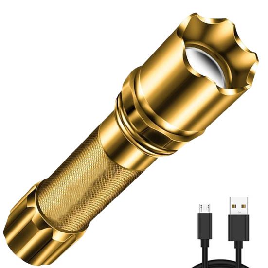 

Кемпинговый фонарик Высокая яркость Зуммируемый Компактный размер Водонепроницаемый Большая дальность освещения Алюминиевый сплав Уличный Портативный Аварийный фонарик золотистый