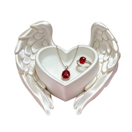 

Angel Wing Jewelry Tray 3D Printed Heart Ring Holder Dish Small Trinket Organizer Bowl for Rings Earrings Necklaces