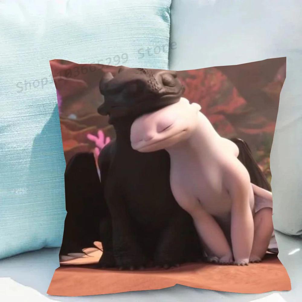 1pc Lovely Couple Toothless Fury Dragon Pillow Case Square Bedroom Sofa Leisure Comfort Cushion Car Living Room Home Decoration