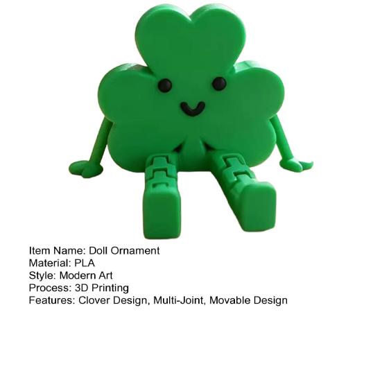 Doll Ornament Multi-Joint Movable Poseable Doll Figure Lucky Design Clover-Shaped Desktop Decoration