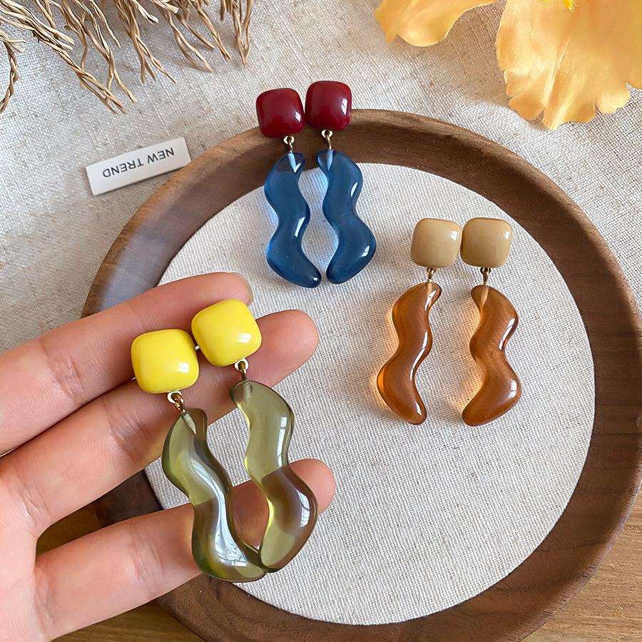 Vintage Color Block Resin Drop Earrings Women Irregular Wavy Dangle Earrings Fresh Cute Sweet Daily Wear Holiday Jewelry Gifts